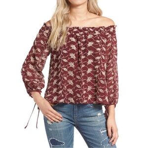 Astr Leaf Embroidered Off the Shoulder Blouse Size Small
